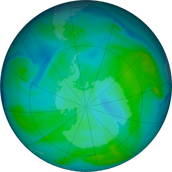 Antarctic ozone map for 12 January 2019